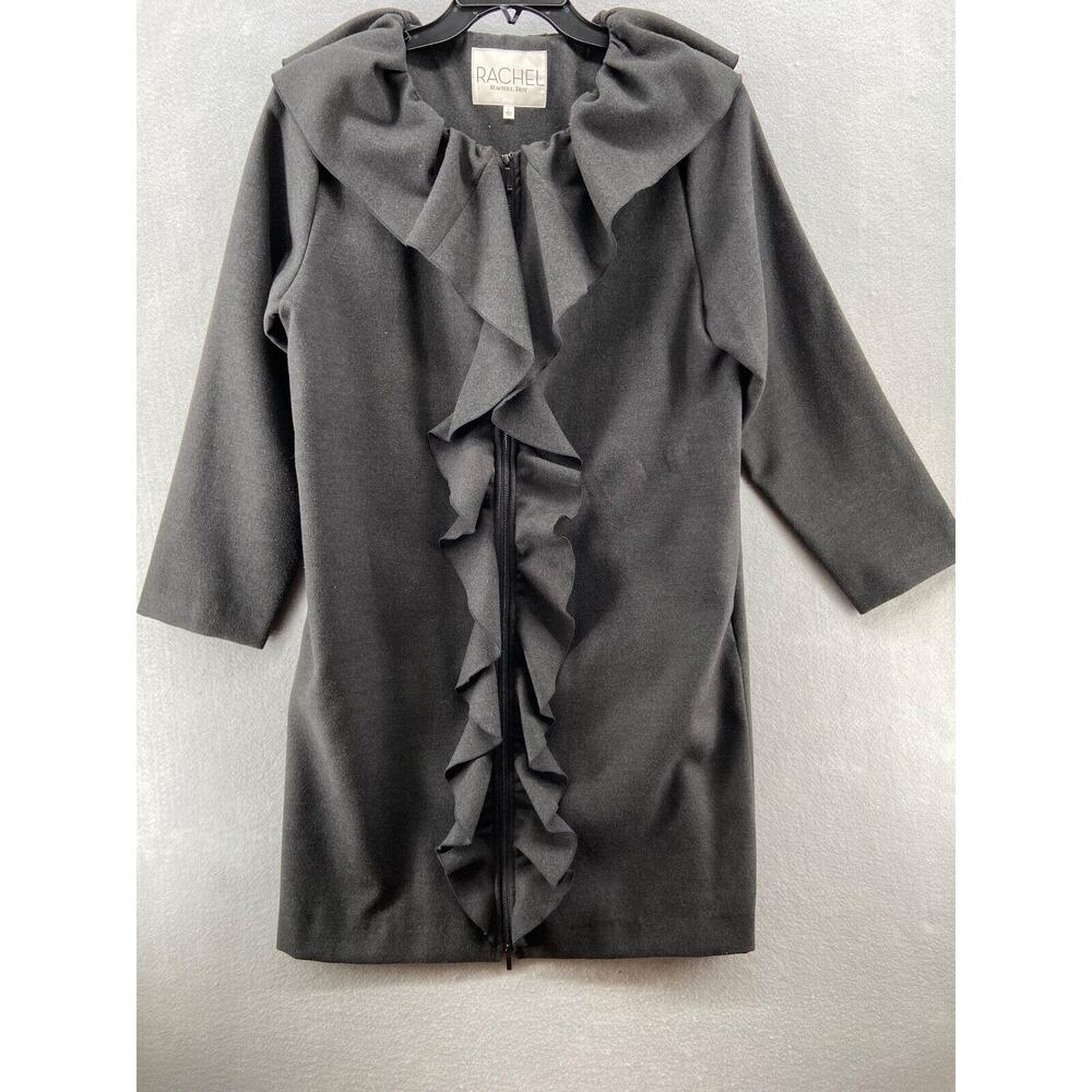 RACHEL ROY Coat Womens Sz Large Long Coat Button Front Ruffles Gray Zip Front*